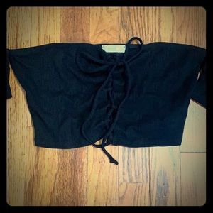 Tie front crop top with cap sleeves.